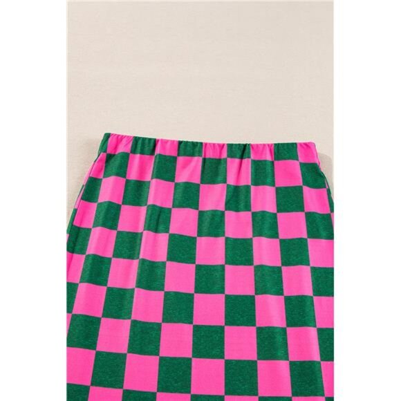 Rose Checkered Print Side Slit High Waist Midi Skirt - Picture 5 of 8